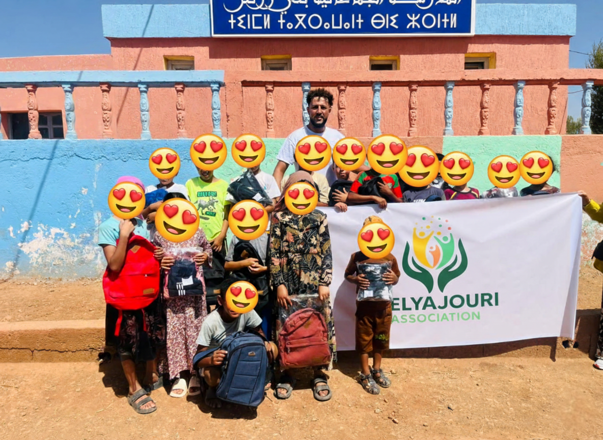 Group photo with banner