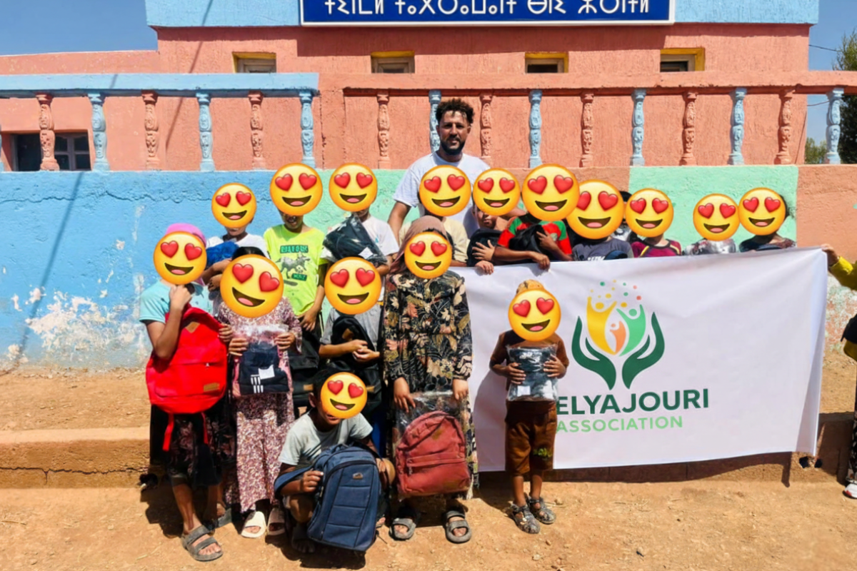 Group photo with banner